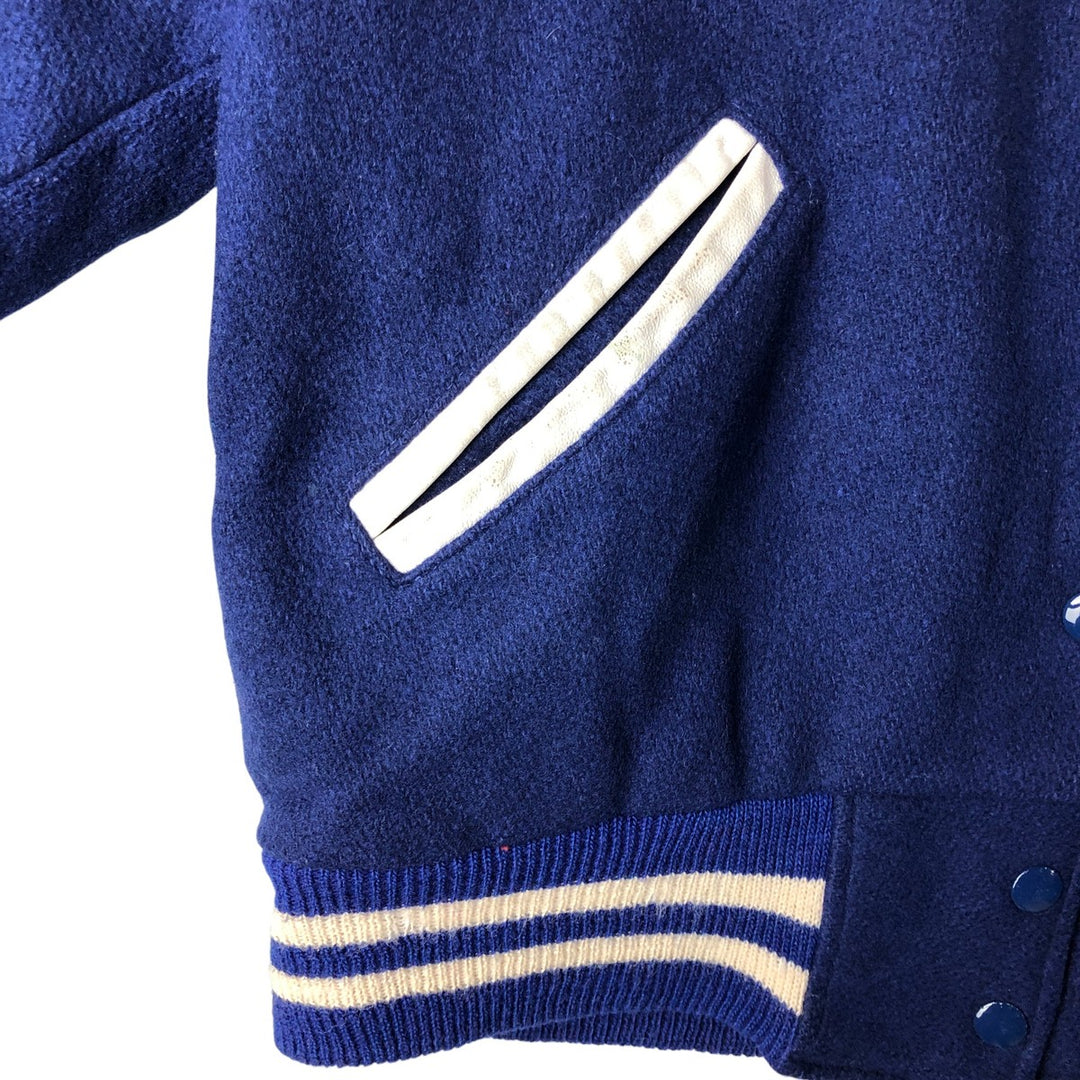 Vintage 1980'S TROPHY JACKETS hooded sailor collar padded wool stadium jacket, size M, women's unclear blue type Vintage Second Hand