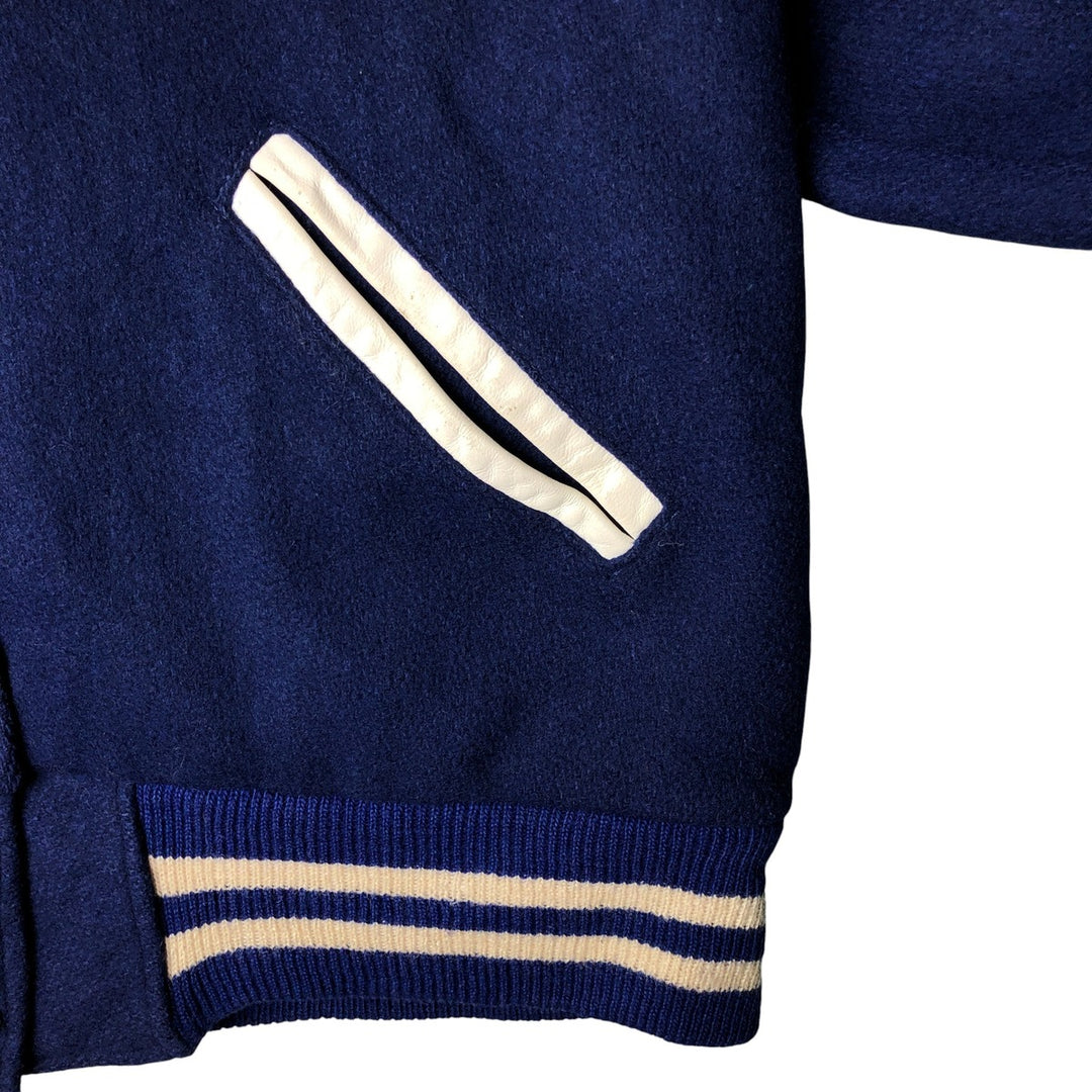 Vintage 1980'S TROPHY JACKETS hooded sailor collar padded wool stadium jacket, size M, women's unclear blue type Vintage Second Hand