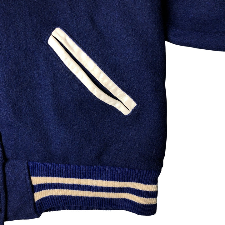 Vintage 1980'S TROPHY JACKETS hooded sailor collar padded wool stadium jacket, size M, women's unclear blue type Vintage Second Hand