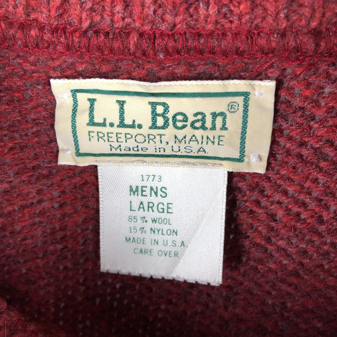 1990'S LLBean Wool Knit Sweater, Made in USA, Men's Size L, Vintage wool red type Vintage Second Hand