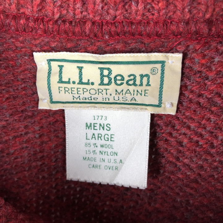 1990'S LLBean Wool Knit Sweater, Made in USA, Men's Size L, Vintage wool red type Vintage Second Hand