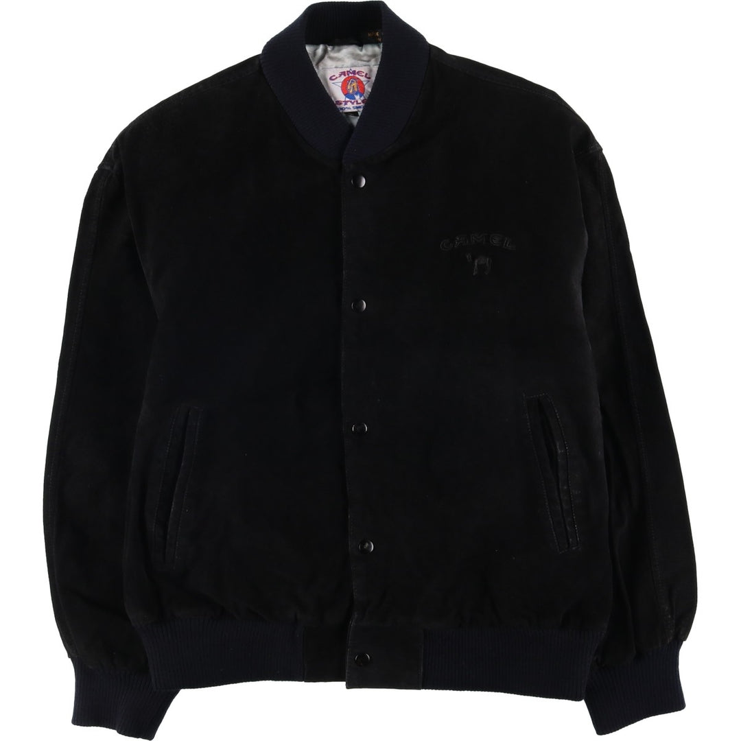 90'S Camel Suede Leather Blouson, Men's Size L, Vintage Genuine Leather Suede Leather black type Vintage Second Hand