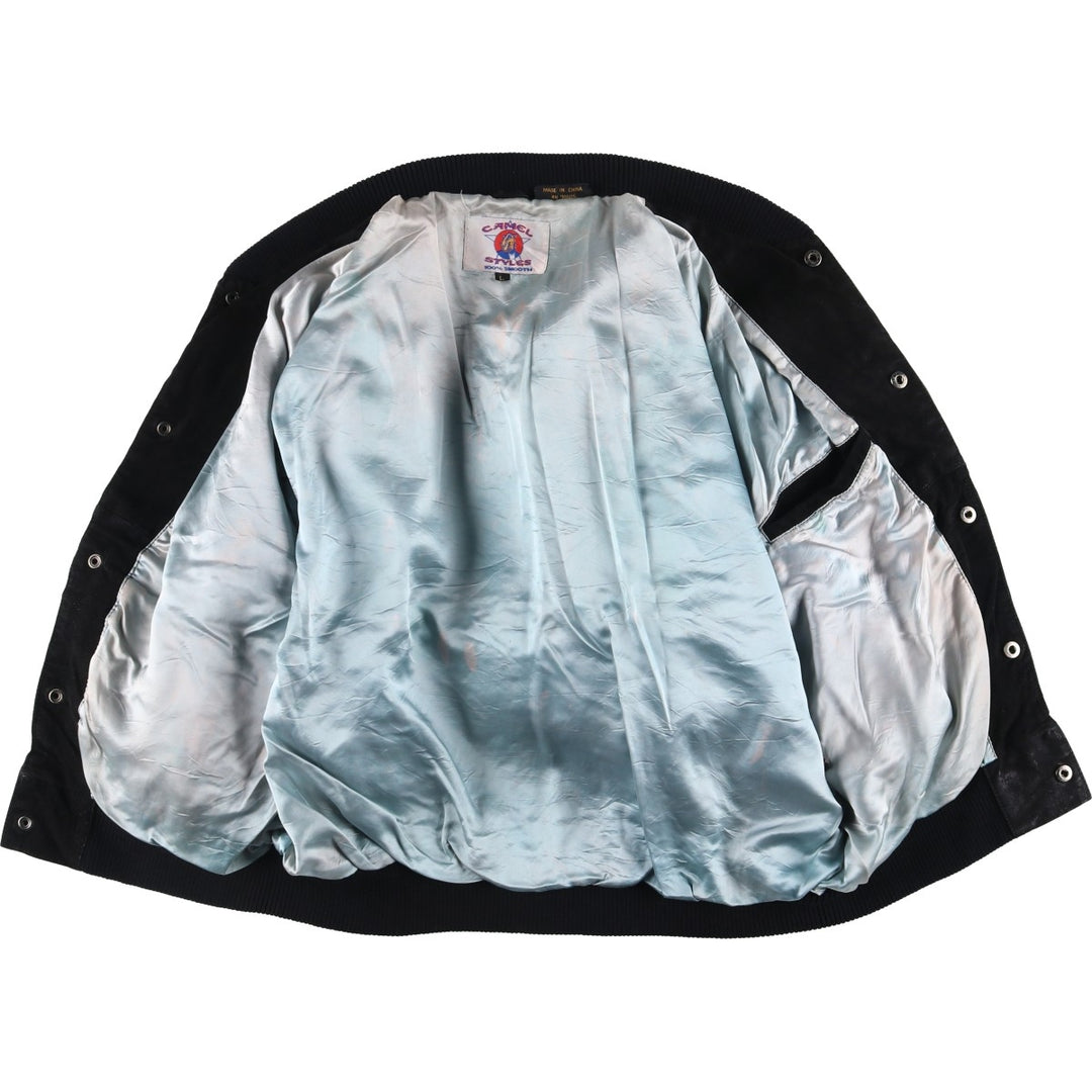 90'S Camel Suede Leather Blouson, Men's Size L, Vintage Genuine Leather Suede Leather black type Vintage Second Hand