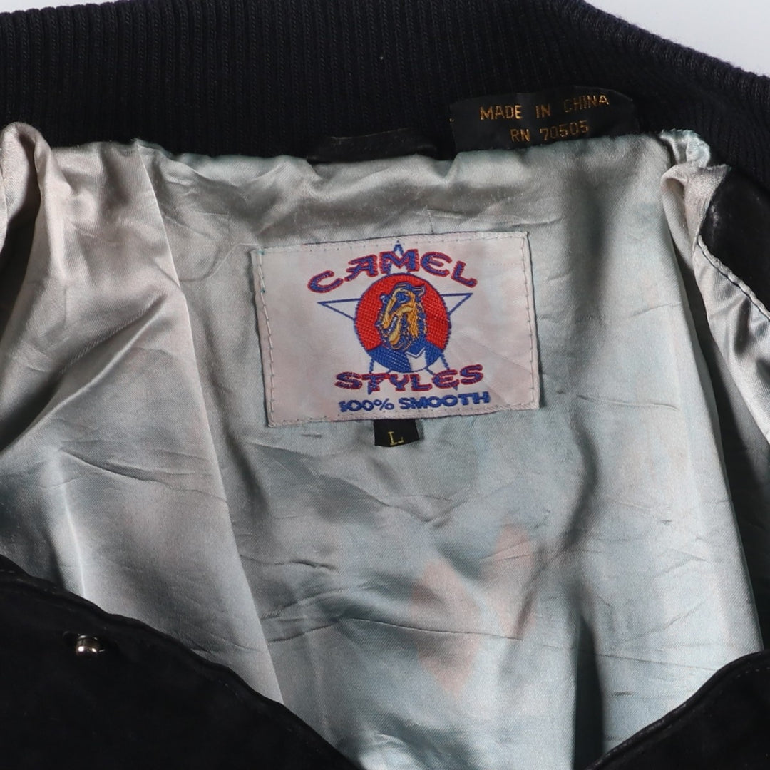 90'S Camel Suede Leather Blouson, Men's Size L, Vintage Genuine Leather Suede Leather black type Vintage Second Hand