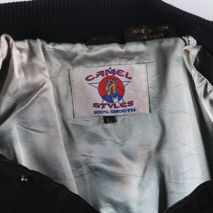 90'S Camel Suede Leather Blouson, Men's Size L, Vintage Genuine Leather Suede Leather black type Vintage Second Hand