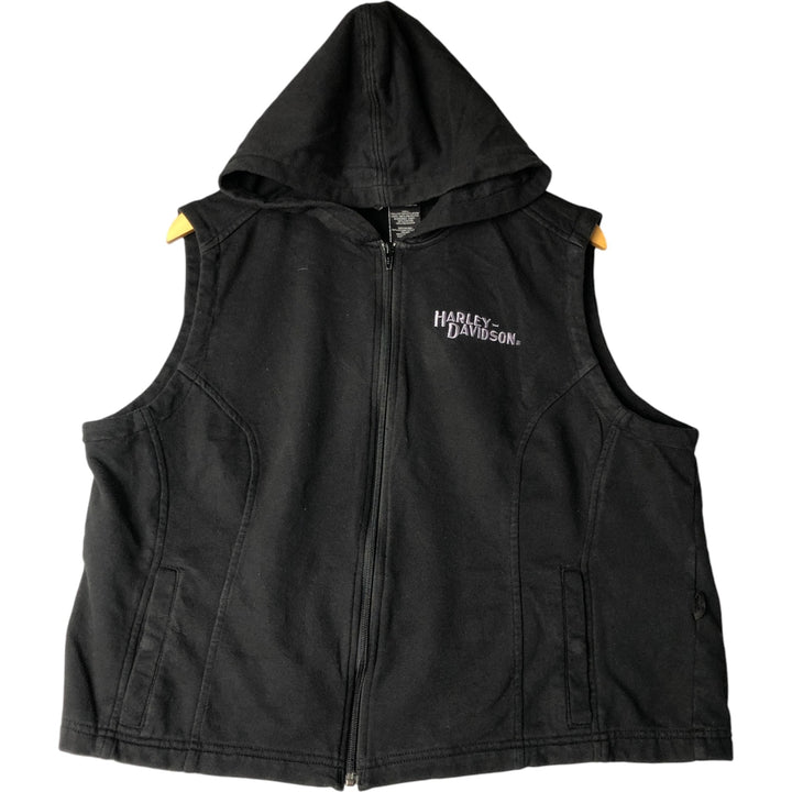 Harley-Davidson Hooded Sweat Vest, Women's XL cotton black type Vintage Second Hand