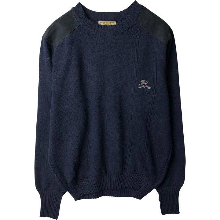 90'S Burberry wool knit sweater, made in England, men's size L, vintage wool navy blue type Vintage Second Hand
