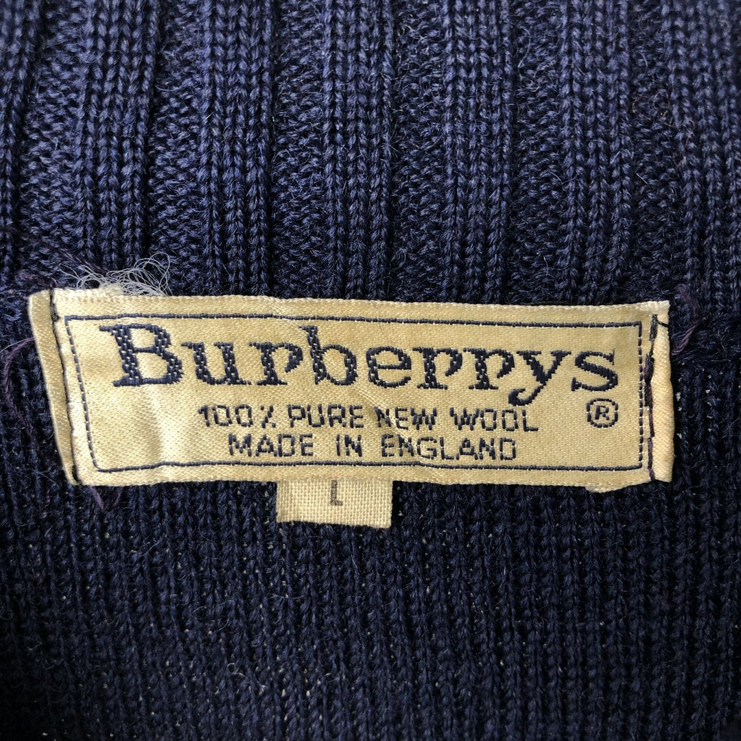 90'S Burberry wool knit sweater, made in England, men's size L, vintage wool navy blue type Vintage Second Hand