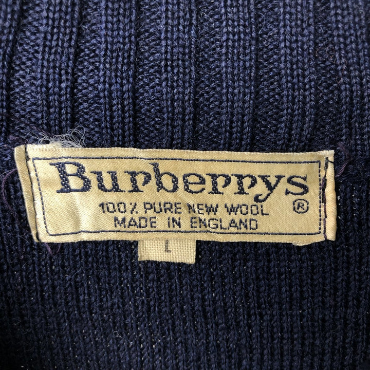 90'S Burberry wool knit sweater, made in England, men's size L, vintage wool navy blue type Vintage Second Hand