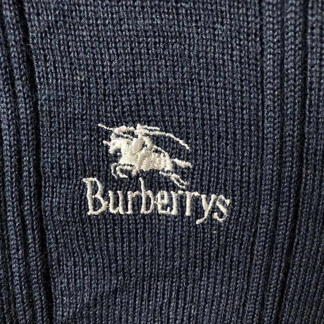 90'S Burberry wool knit sweater, made in England, men's size L, vintage wool navy blue type Vintage Second Hand