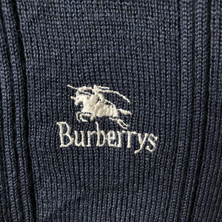 90'S Burberry wool knit sweater, made in England, men's size L, vintage wool navy blue type Vintage Second Hand