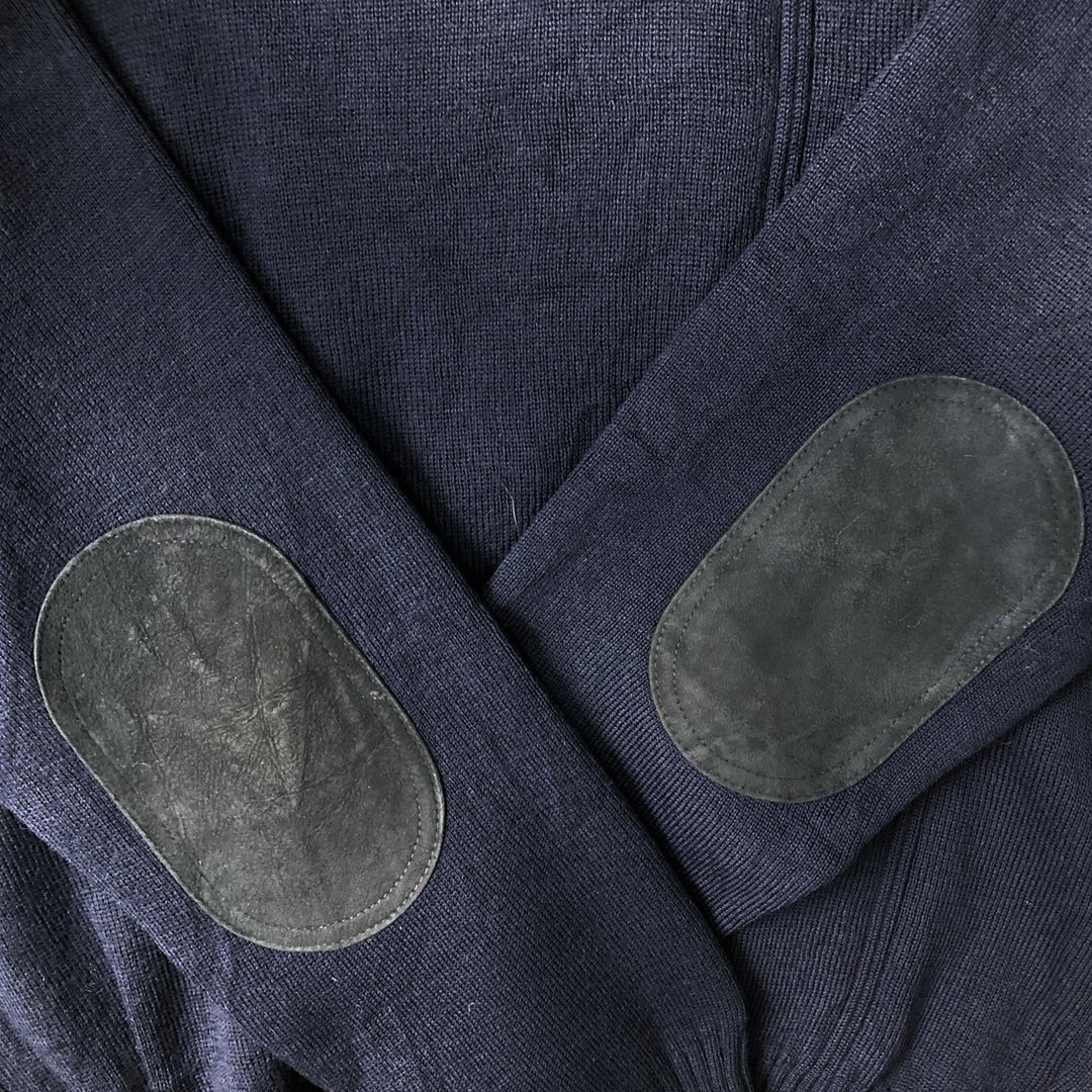 90'S Burberry wool knit sweater, made in England, men's size L, vintage wool navy blue type Vintage Second Hand