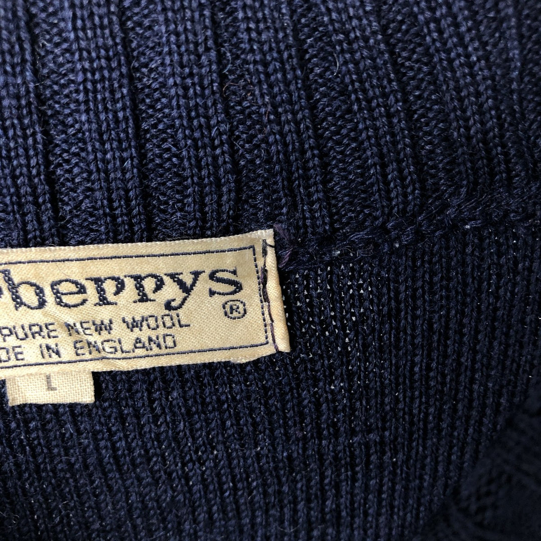 90'S Burberry wool knit sweater, made in England, men's size L, vintage wool navy blue type Vintage Second Hand