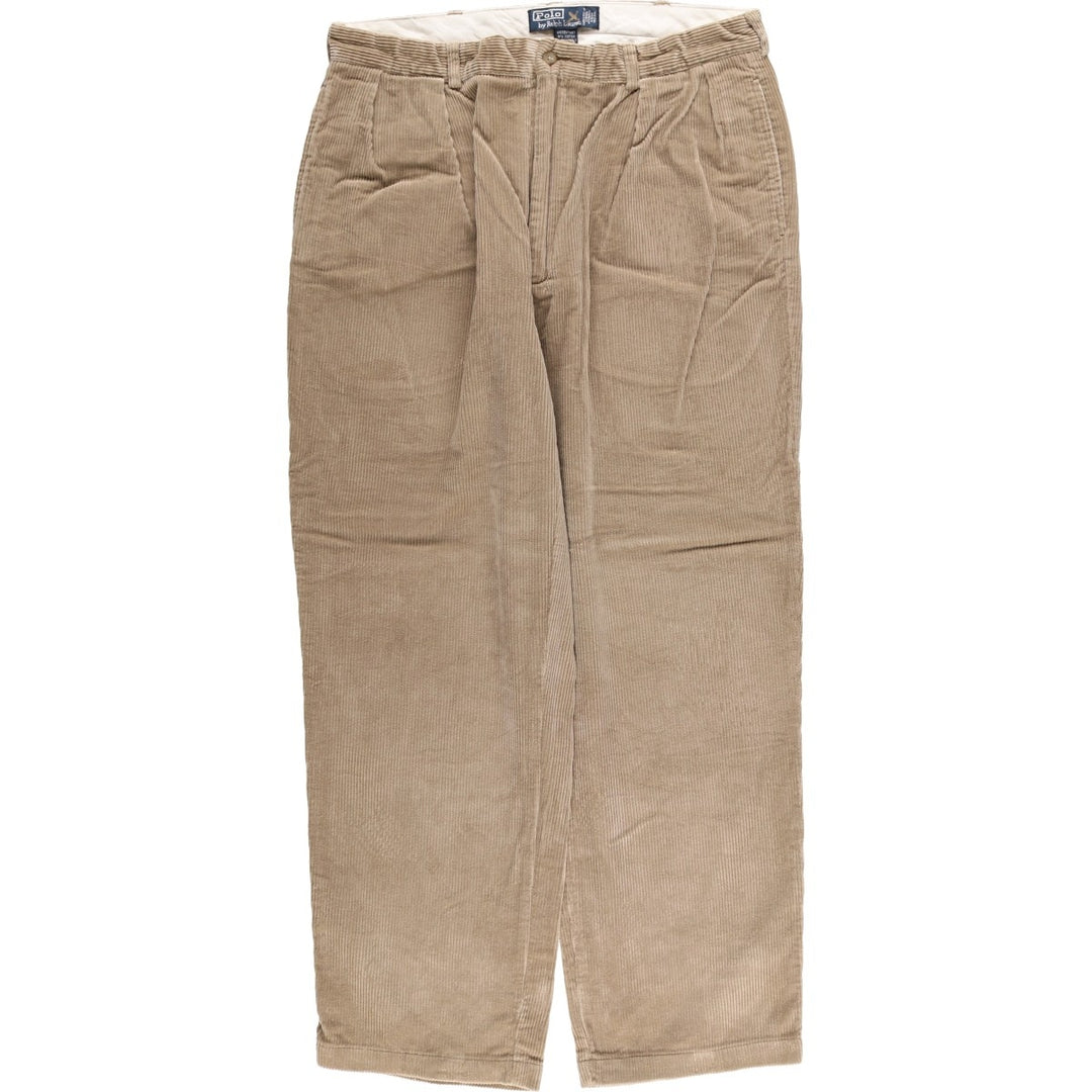 Ralph Lauren POLO by Ralph Lauren ANDREW PANT, wide ribbed, two-pleat corduroy pants, men's size W35. cotton beige type brown Vintage Second Hand