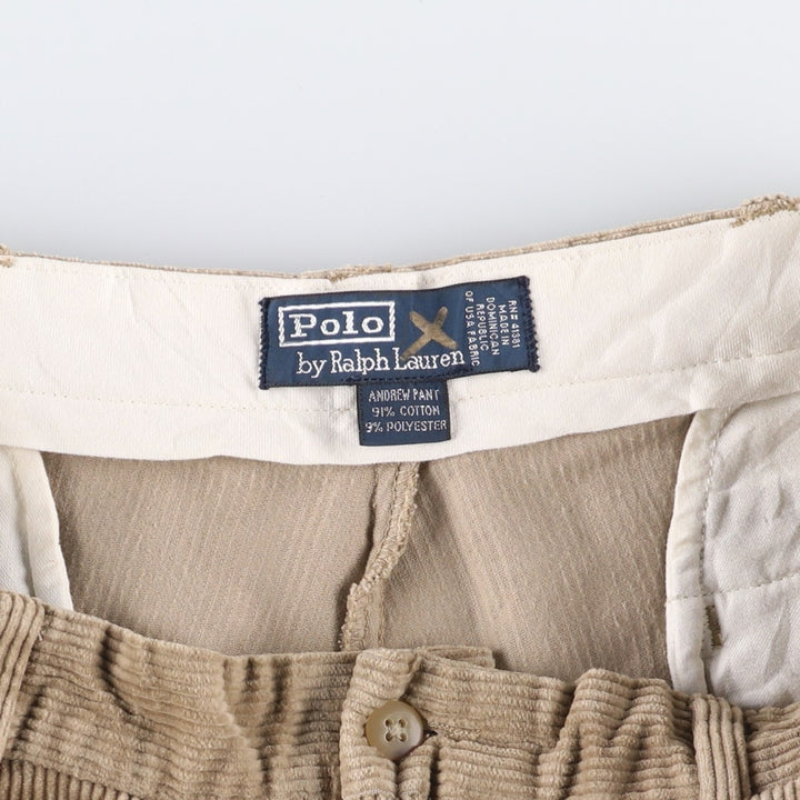 Ralph Lauren POLO by Ralph Lauren ANDREW PANT, wide ribbed, two-pleat corduroy pants, men's size W35. cotton beige type brown Vintage Second Hand