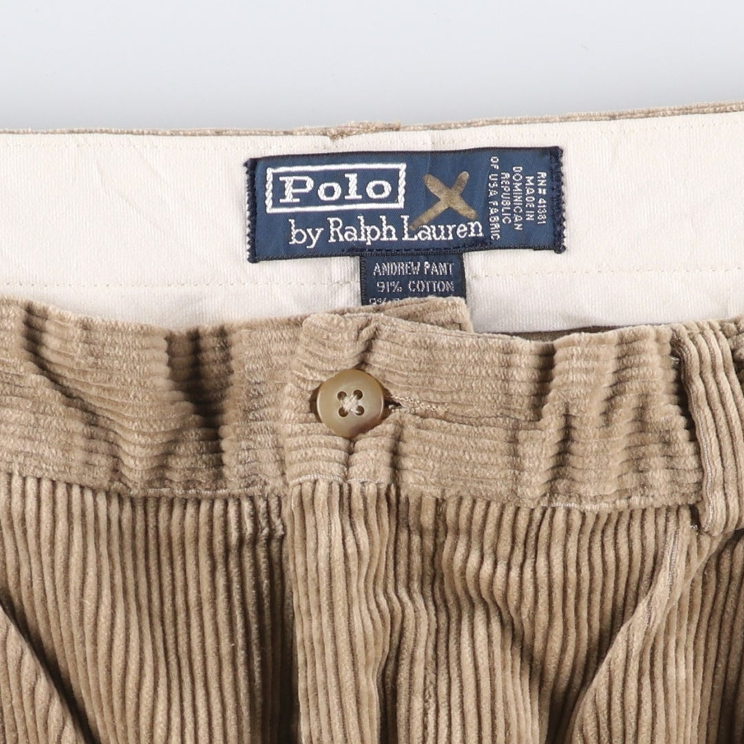 Ralph Lauren POLO by Ralph Lauren ANDREW PANT, wide ribbed, two-pleat corduroy pants, men's size W35. cotton beige type brown Vintage Second Hand