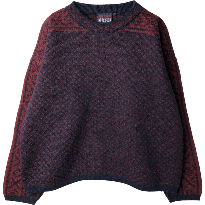 NORWEGIAN DESIGNS Birdseye Acrylic Knit Sweater, Men's Size Medium acrylic burgundy type Vintage Second Hand