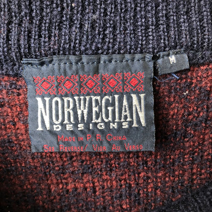 NORWEGIAN DESIGNS Birdseye Acrylic Knit Sweater, Men's Size Medium acrylic burgundy type Vintage Second Hand