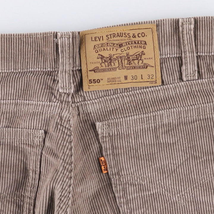 90'S Levi's 550 Relaxed Fit Tapered Leg Corduroy Pants with Orange Tab, Made in USA, Men's, Size W30, Vintage cotton gray type Vintage Second Hand