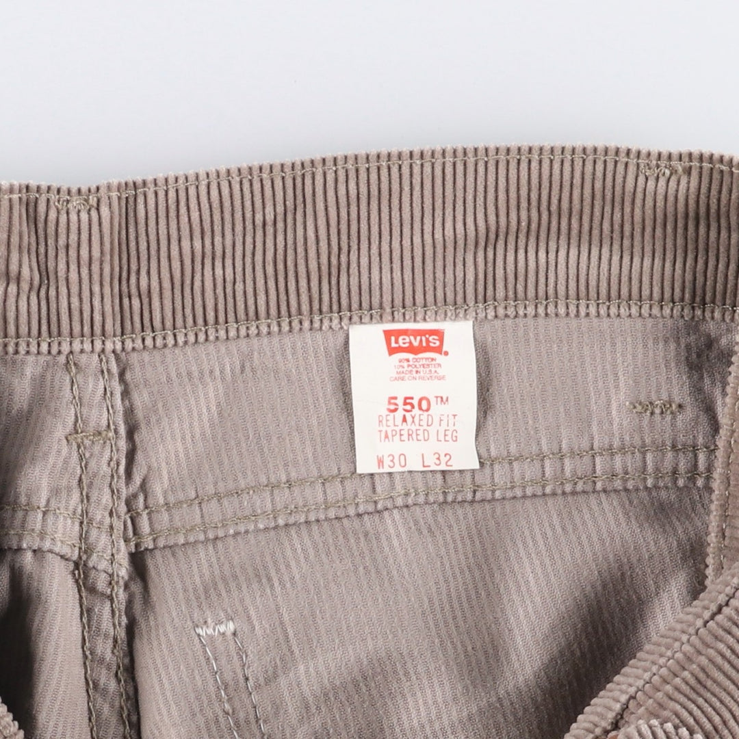 90'S Levi's 550 Relaxed Fit Tapered Leg Corduroy Pants with Orange Tab, Made in USA, Men's, Size W30, Vintage cotton gray type Vintage Second Hand