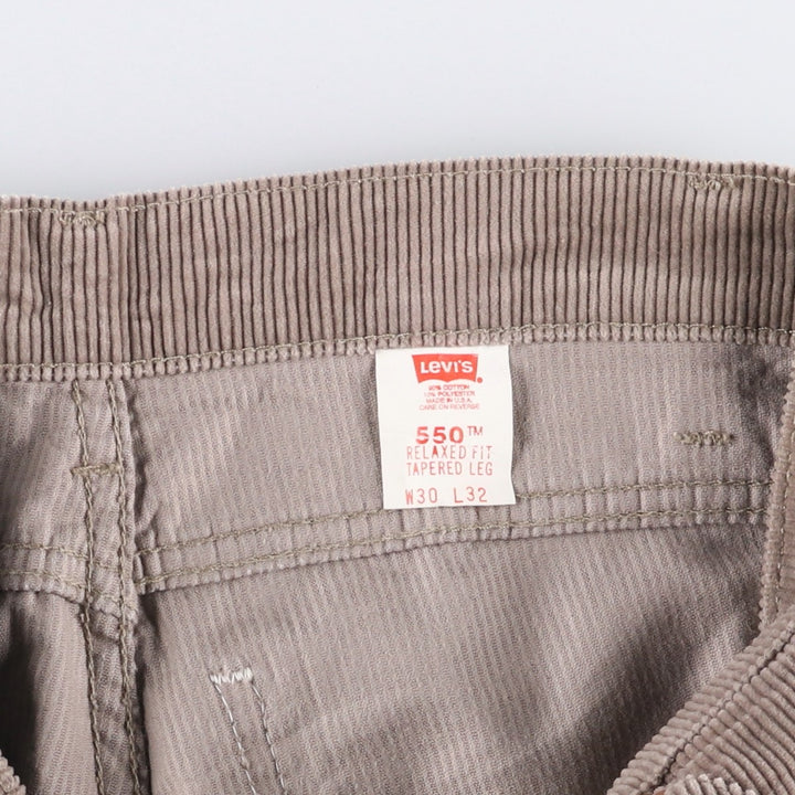 90'S Levi's 550 Relaxed Fit Tapered Leg Corduroy Pants with Orange Tab, Made in USA, Men's, Size W30, Vintage cotton gray type Vintage Second Hand