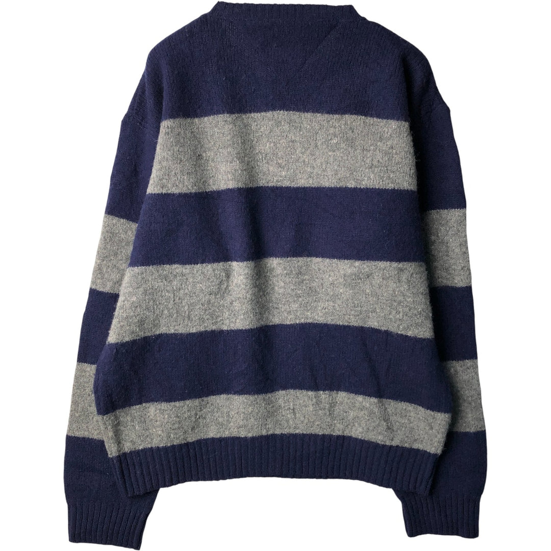 Vintage 90'S Tommy Hilfiger Shetland wool knit sweater with a striped pattern, size XL, men's shetland wool navy blue type Vintage Second Hand