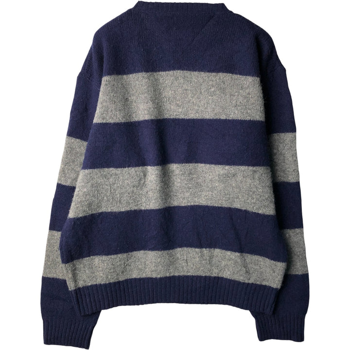 Vintage 90'S Tommy Hilfiger Shetland wool knit sweater with a striped pattern, size XL, men's shetland wool navy blue type Vintage Second Hand
