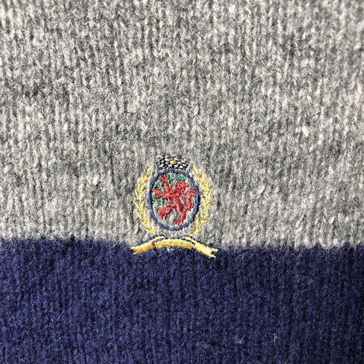 Vintage 90'S Tommy Hilfiger Shetland wool knit sweater with a striped pattern, size XL, men's shetland wool navy blue type Vintage Second Hand