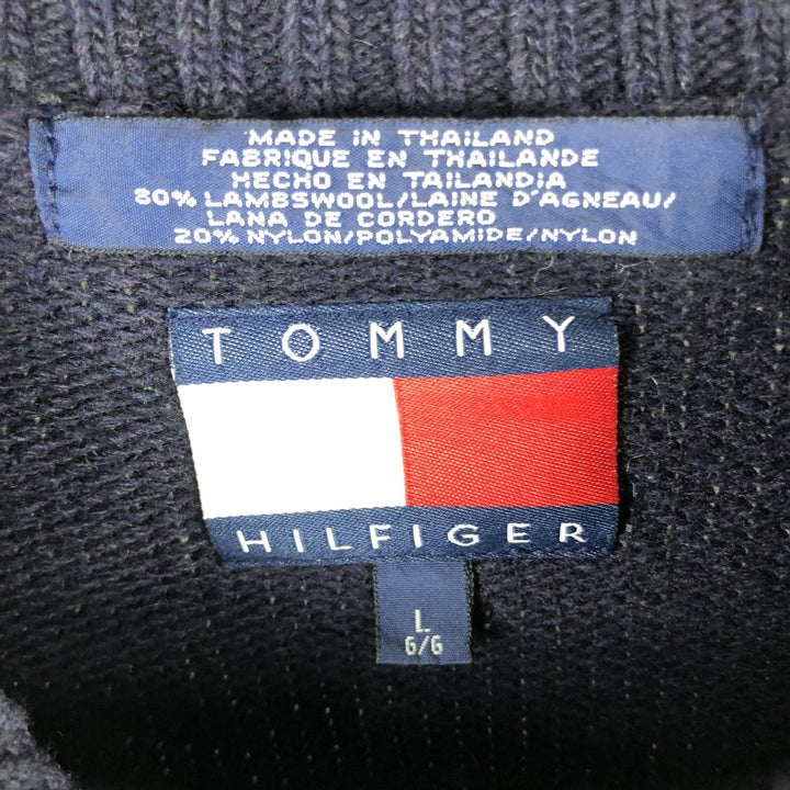 Vintage 90'S Tommy Hilfiger V-neck lambswool knit sweater, size L, men's Lamb wool navy blue type Vintage Second Hand