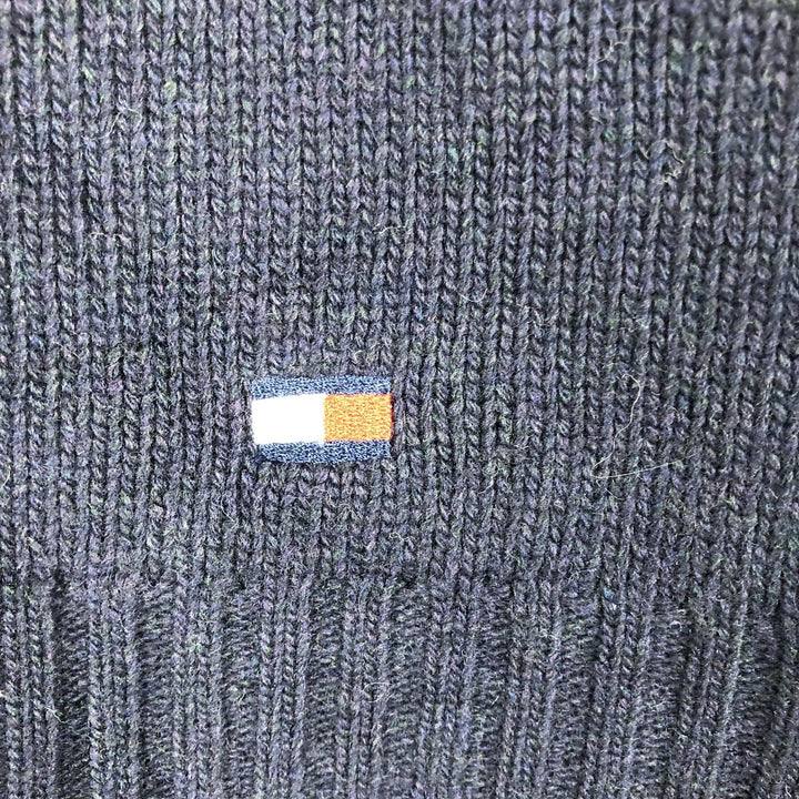 Vintage 90'S Tommy Hilfiger V-neck lambswool knit sweater, size L, men's Lamb wool navy blue type Vintage Second Hand
