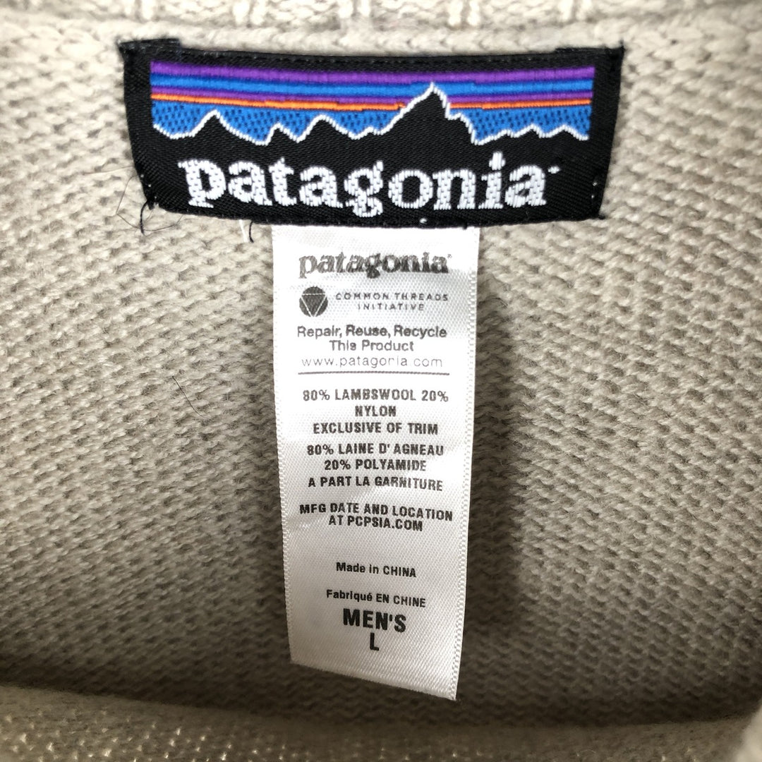 Patagonia Elbow Border Jacquard Wool-Nylon Knit Sweater (50305FA11), Men's Size L Lamb wool Beige type Vintage Second Hand