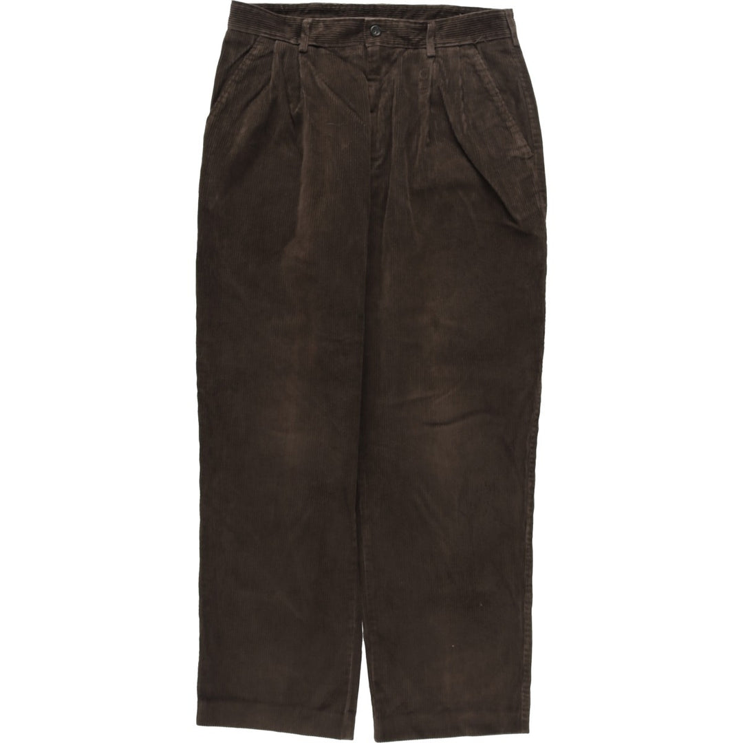 MARKS AND SPENCER Wide-Ribbed Two-Pleated Corduroy Pants, Men's, Size W32 cotton brown type Vintage Second Hand