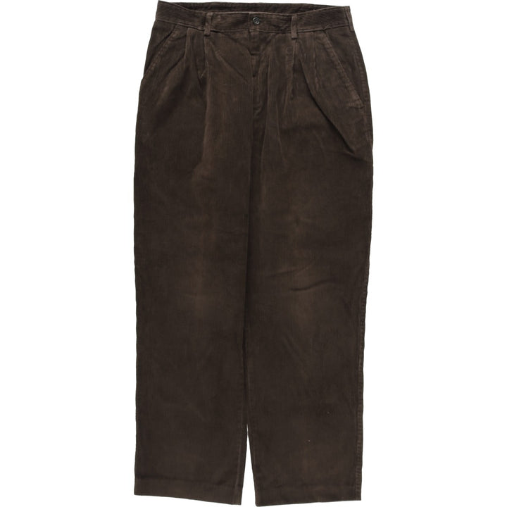 MARKS AND SPENCER Wide-Ribbed Two-Pleated Corduroy Pants, Men's, Size W32 cotton brown type Vintage Second Hand