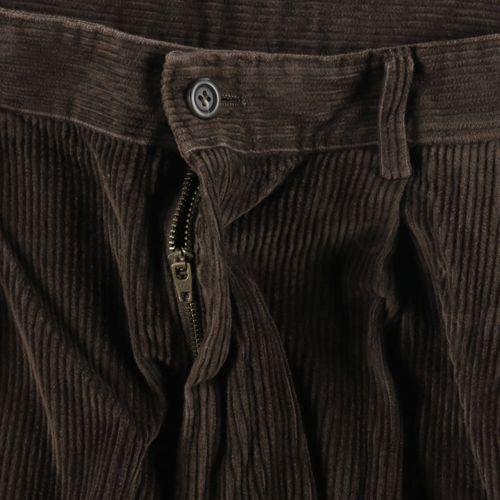 MARKS AND SPENCER Wide-Ribbed Two-Pleated Corduroy Pants, Men's, Size W32 cotton brown type Vintage Second Hand