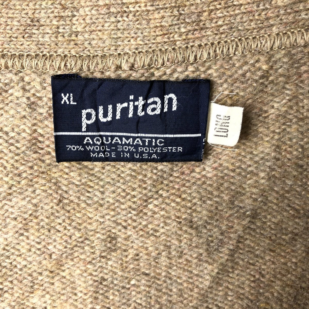 Vintage 1980'S Puritan Aquamatic wool knit cardigan, made in the USA, men's size XL wool Beige type Vintage Second Hand