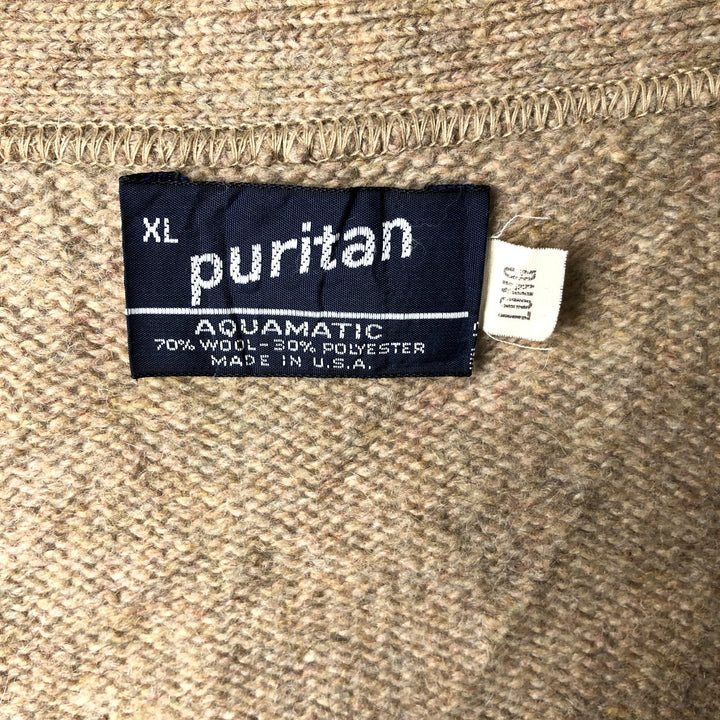 Vintage 1980'S Puritan Aquamatic wool knit cardigan, made in the USA, men's size XL wool Beige type Vintage Second Hand