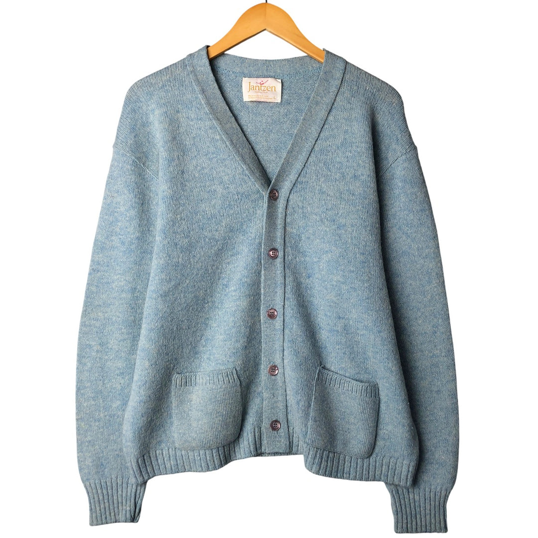 Vintage 1970'S Jantzen wool knit cardigan, made in the USA, size L, men's unclear Blue type light blue Vintage Second Hand