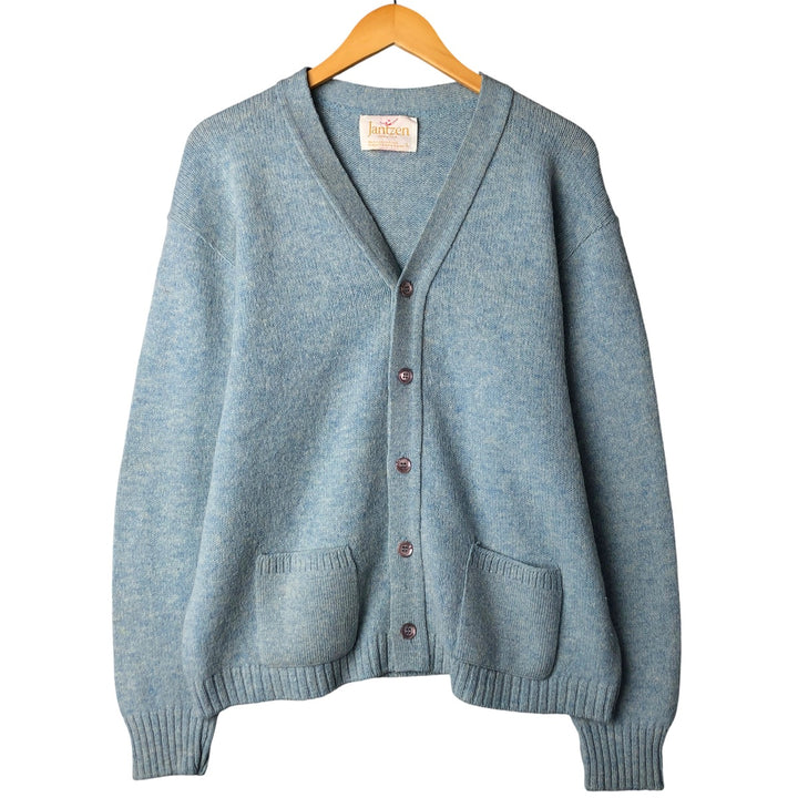 Vintage 1970'S Jantzen wool knit cardigan, made in the USA, size L, men's unclear Blue type light blue Vintage Second Hand