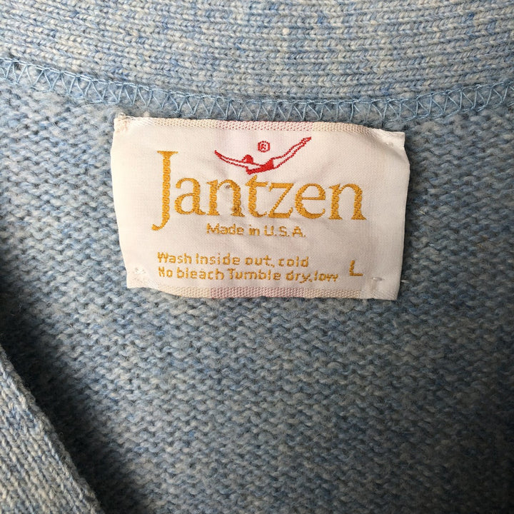 Vintage 1970'S Jantzen wool knit cardigan, made in the USA, size L, men's unclear Blue type light blue Vintage Second Hand