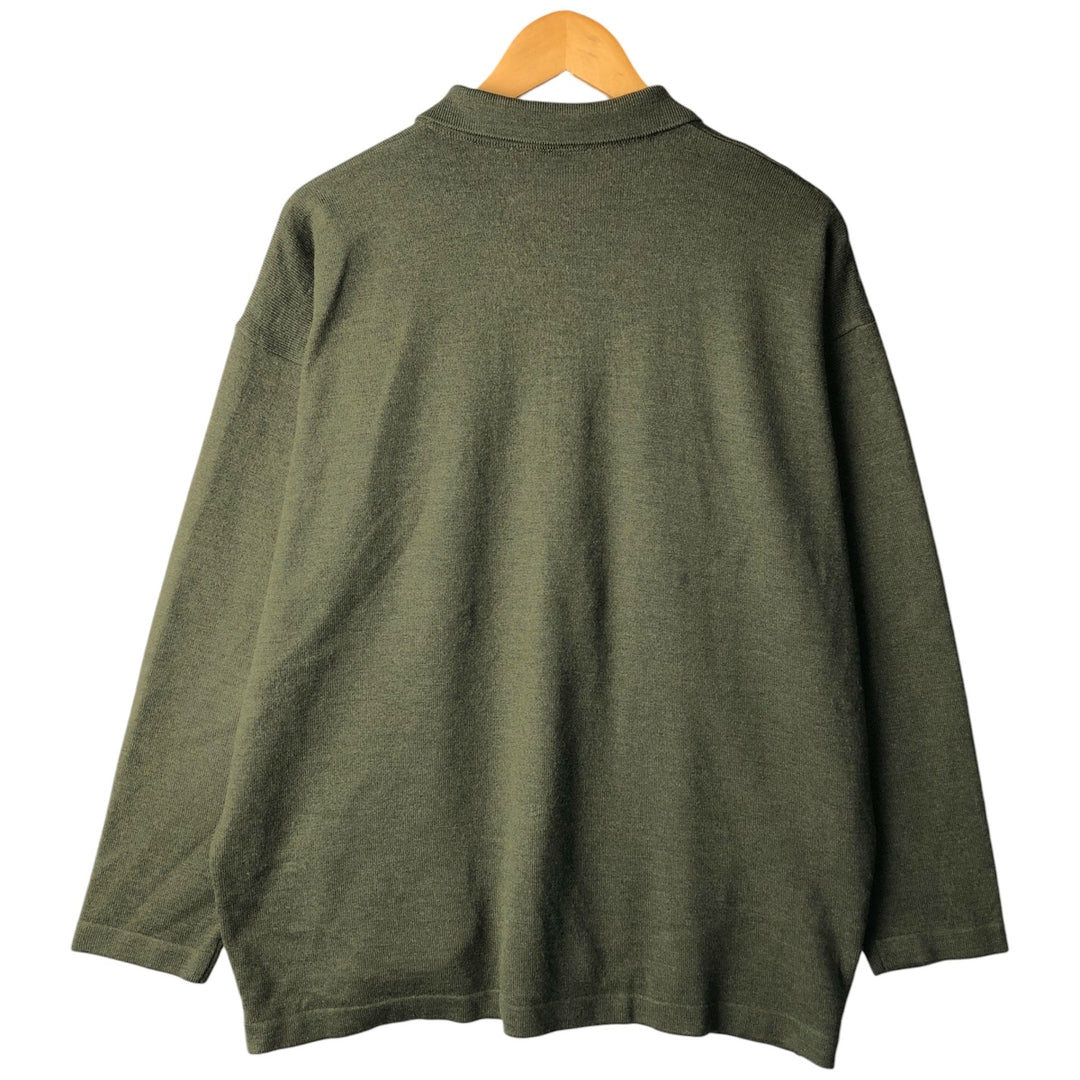 1980'S Lacoste Collared Wool Knit Cardigan, Size 8, Men's XXL wool Khaki type sage green Vintage Second Hand