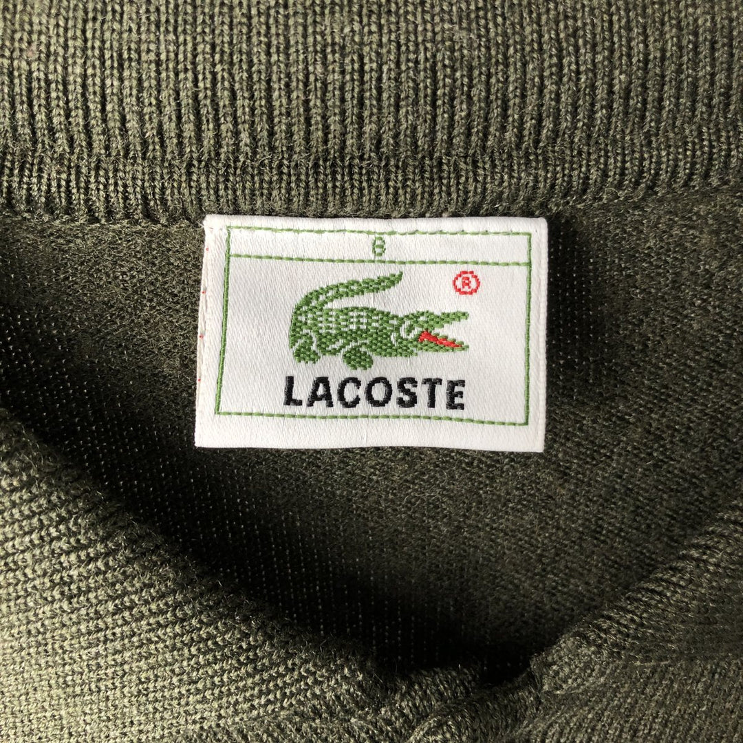 1980'S Lacoste Collared Wool Knit Cardigan, Size 8, Men's XXL wool Khaki type sage green Vintage Second Hand
