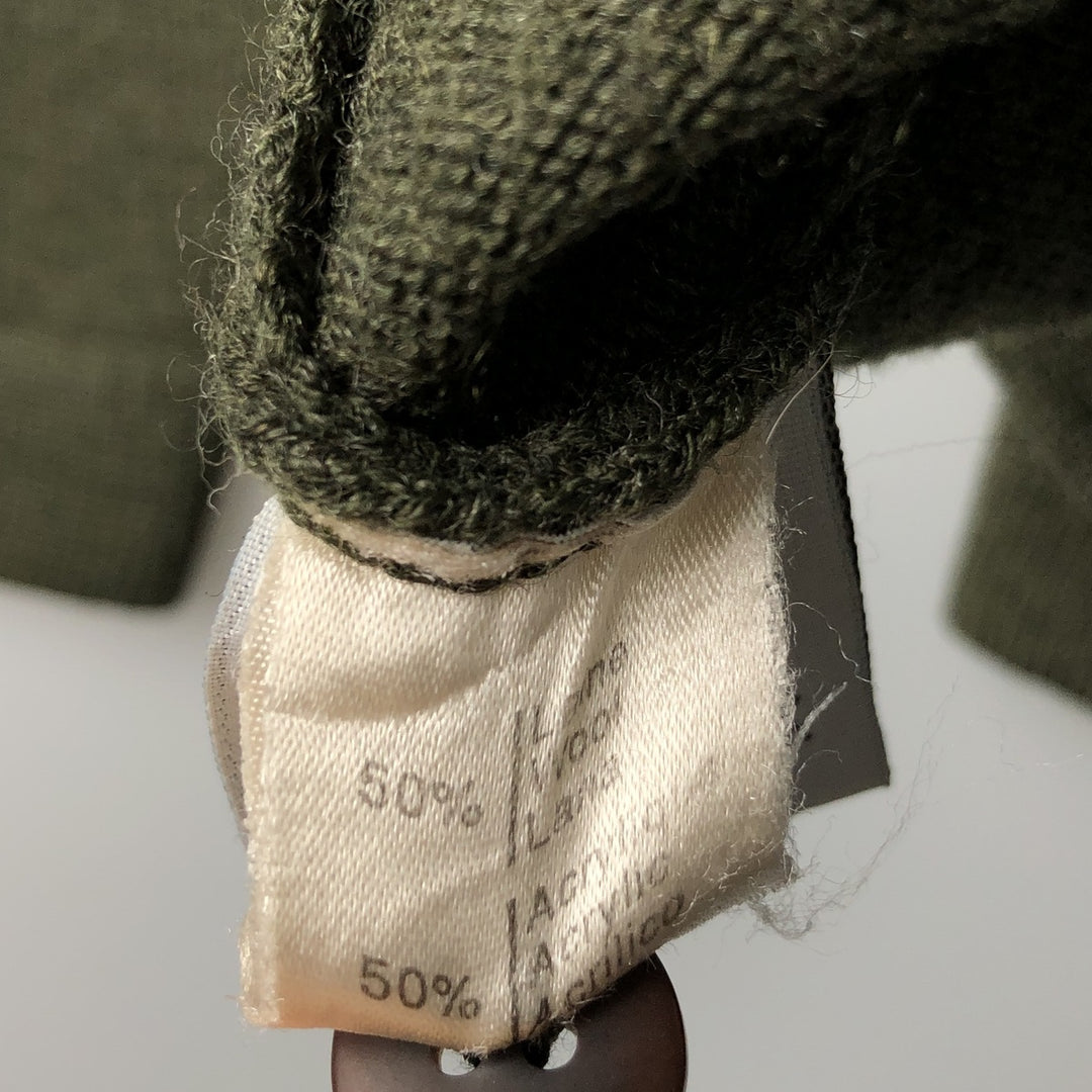 1980'S Lacoste Collared Wool Knit Cardigan, Size 8, Men's XXL wool Khaki type sage green Vintage Second Hand