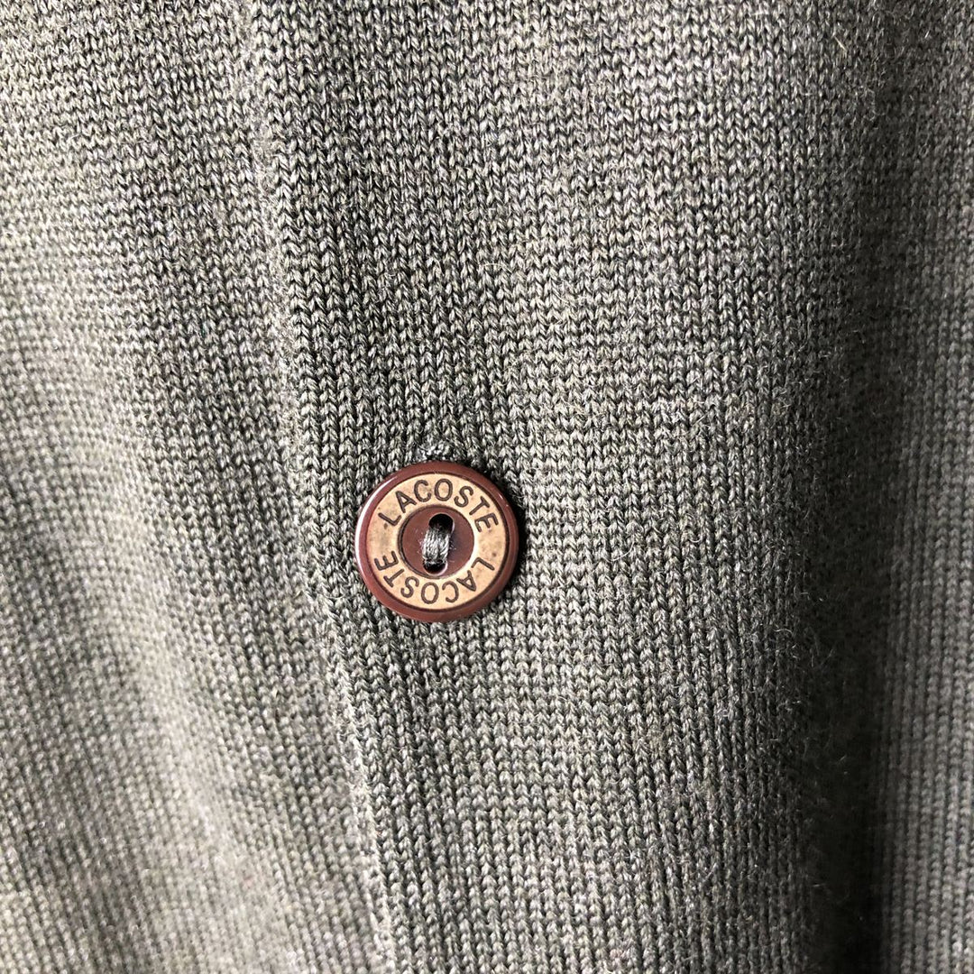 1980'S Lacoste Collared Wool Knit Cardigan, Size 8, Men's XXL wool Khaki type sage green Vintage Second Hand