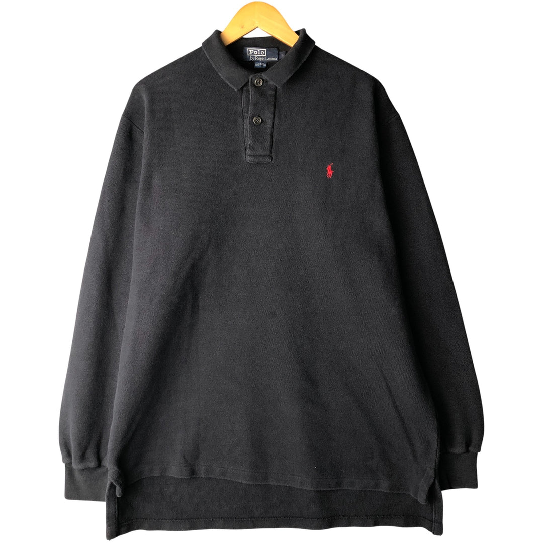 Vintage 90'S Ralph Lauren POLO by Ralph Lauren long-sleeved polo shirt, Made in USA, Men's Size L cotton black type Vintage Second Hand