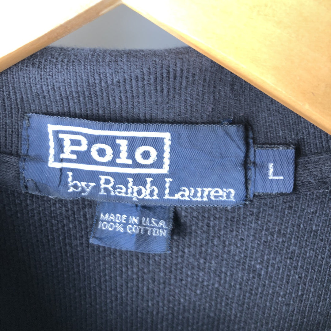 Vintage 90'S Ralph Lauren POLO by Ralph Lauren long-sleeved polo shirt, Made in USA, Men's Size L cotton black type Vintage Second Hand