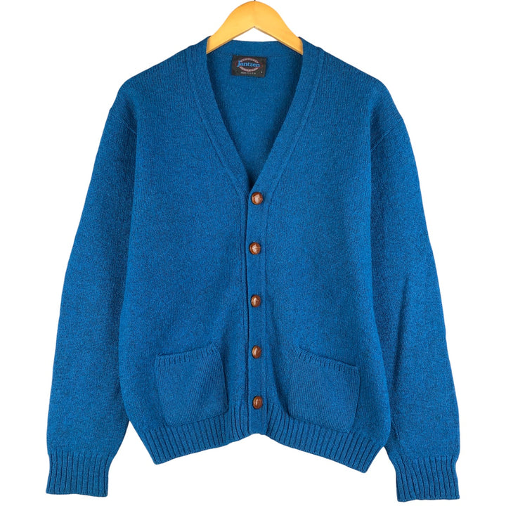 Vintage 1980'S Jantzen wool knit cardigan, made in the USA, size L, men's unclear turquoise blue Vintage Second Hand