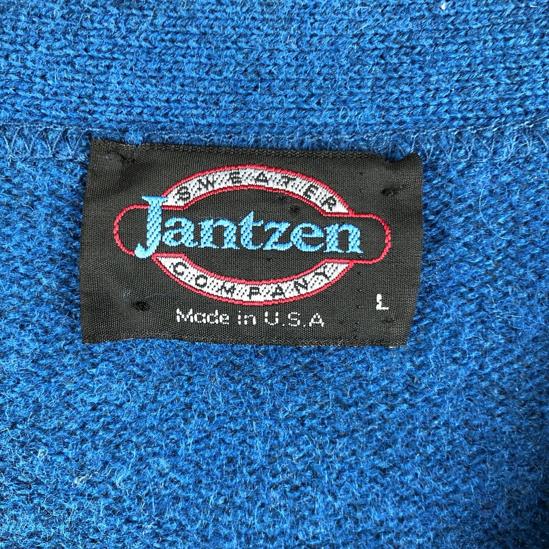 Vintage 1980'S Jantzen wool knit cardigan, made in the USA, size L, men's unclear turquoise blue Vintage Second Hand
