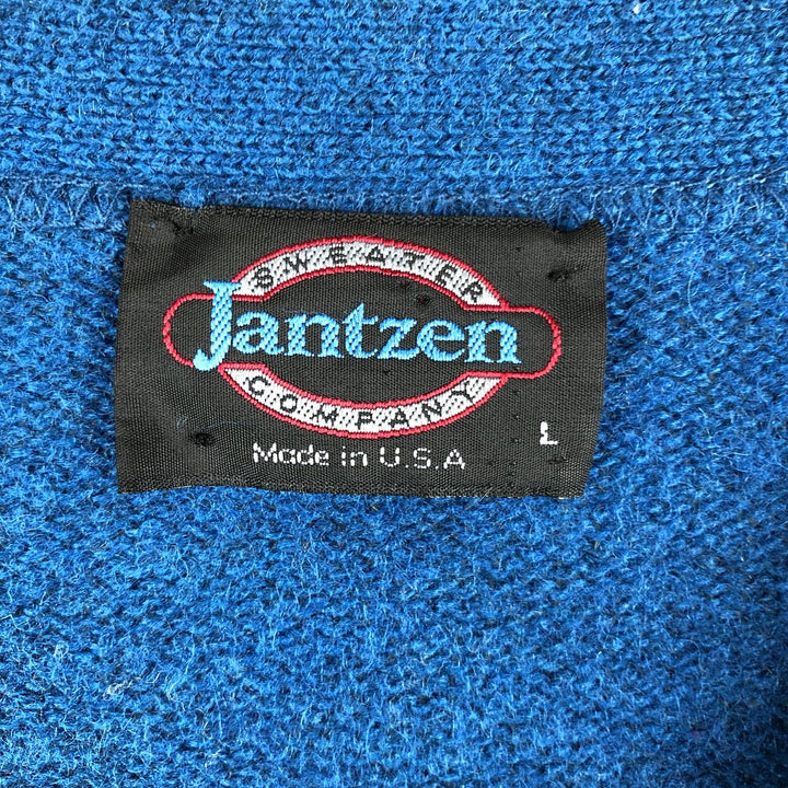 Vintage 1980'S Jantzen wool knit cardigan, made in the USA, size L, men's unclear turquoise blue Vintage Second Hand