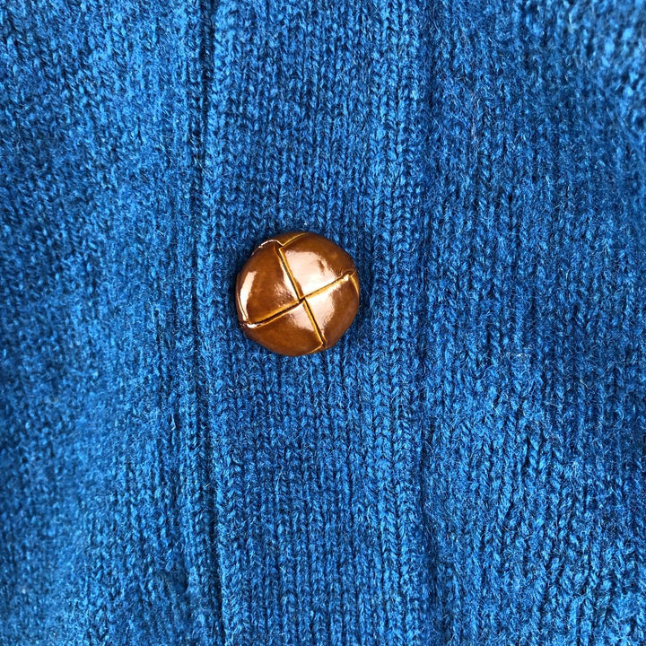 Vintage 1980'S Jantzen wool knit cardigan, made in the USA, size L, men's unclear turquoise blue Vintage Second Hand