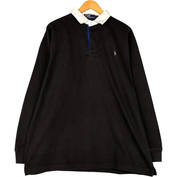 Ralph Lauren POLO by Ralph Lauren long sleeve rugby shirt, men's size L cotton black type Vintage Second Hand